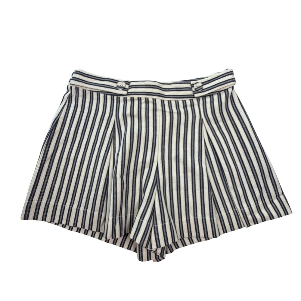 Moon River Cotton Striped Shorts Women Small High Rise Pleated Nautical Navy